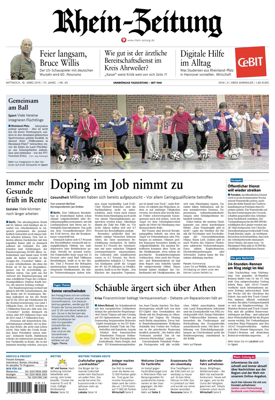 Rhein-Zeitung Kreis Ahrweiler vom Mittwoch, 18.03.2015