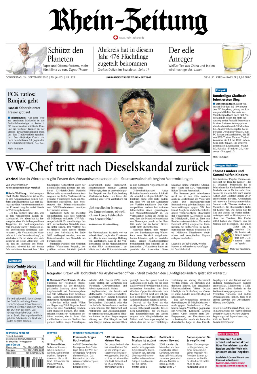 Rhein-Zeitung Kreis Ahrweiler vom Donnerstag, 24.09.2015