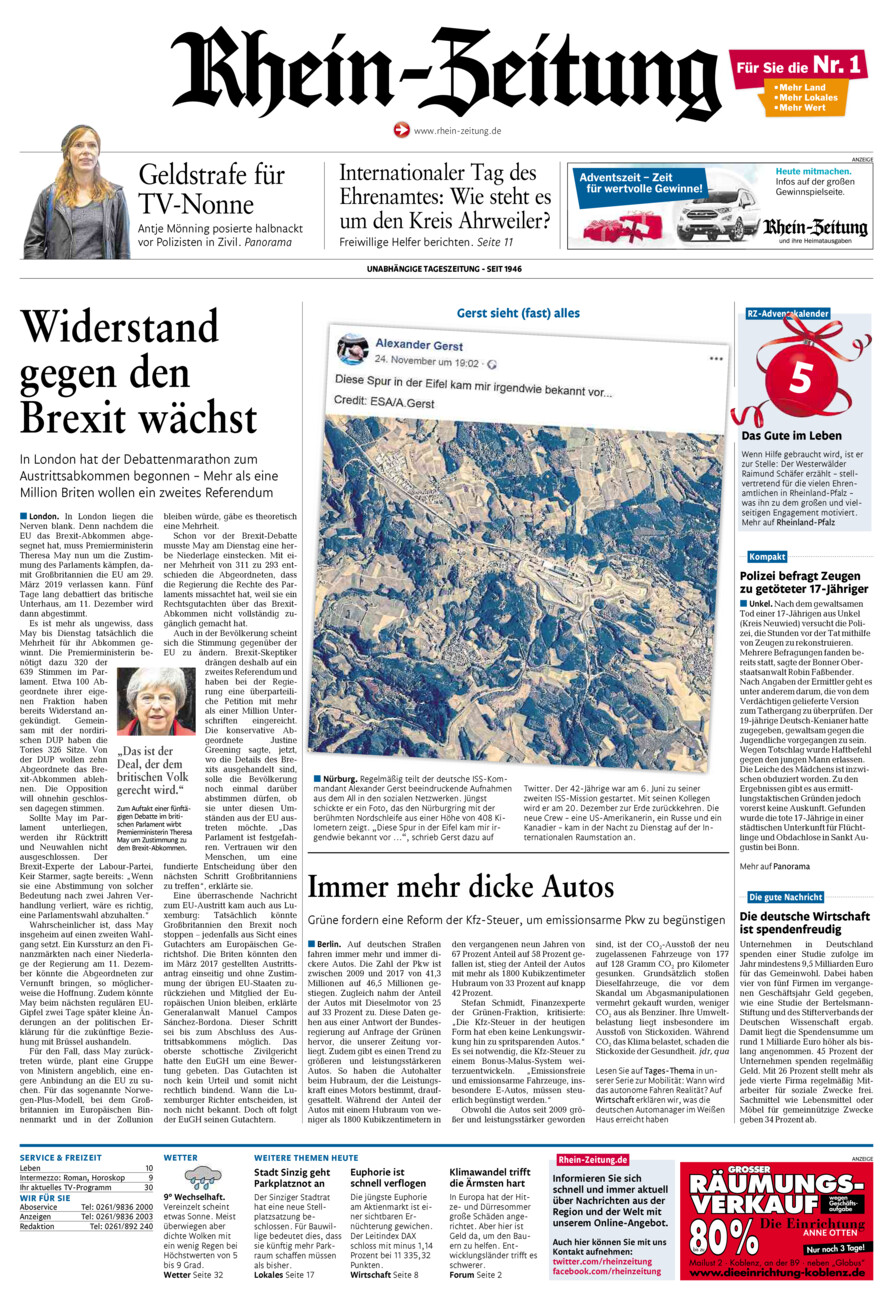 Rhein-Zeitung Kreis Ahrweiler vom Mittwoch, 05.12.2018