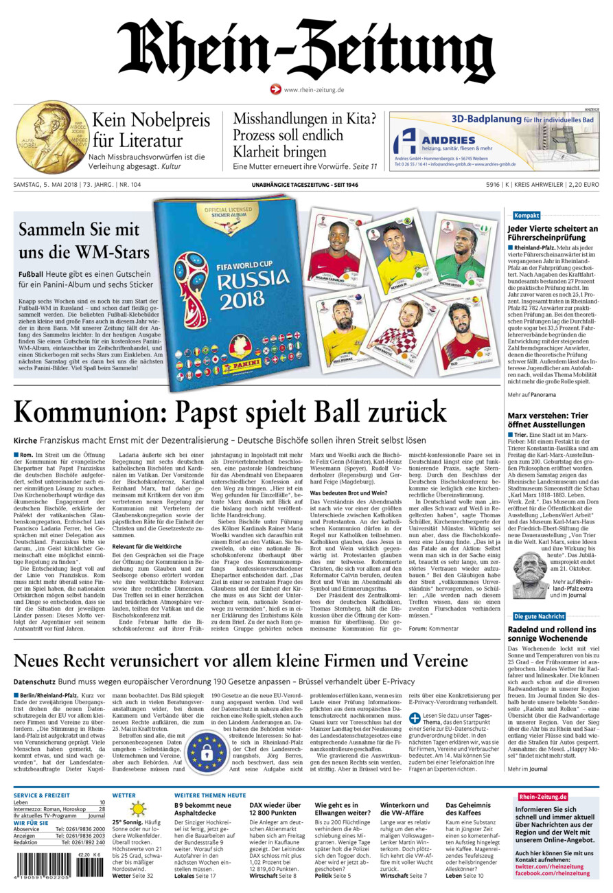 Rhein-Zeitung Kreis Ahrweiler vom Samstag, 05.05.2018