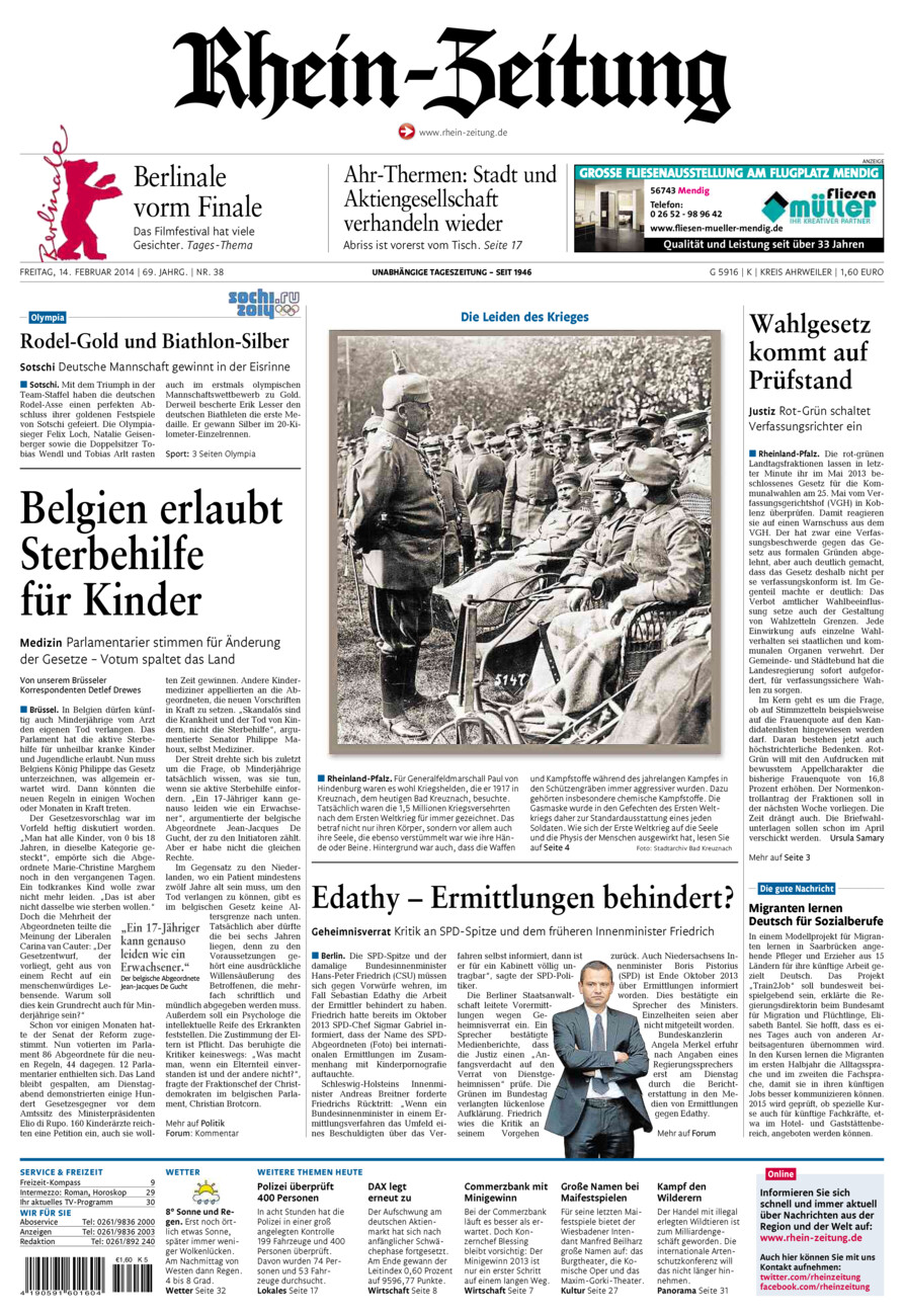 Rhein-Zeitung Kreis Ahrweiler vom Freitag, 14.02.2014