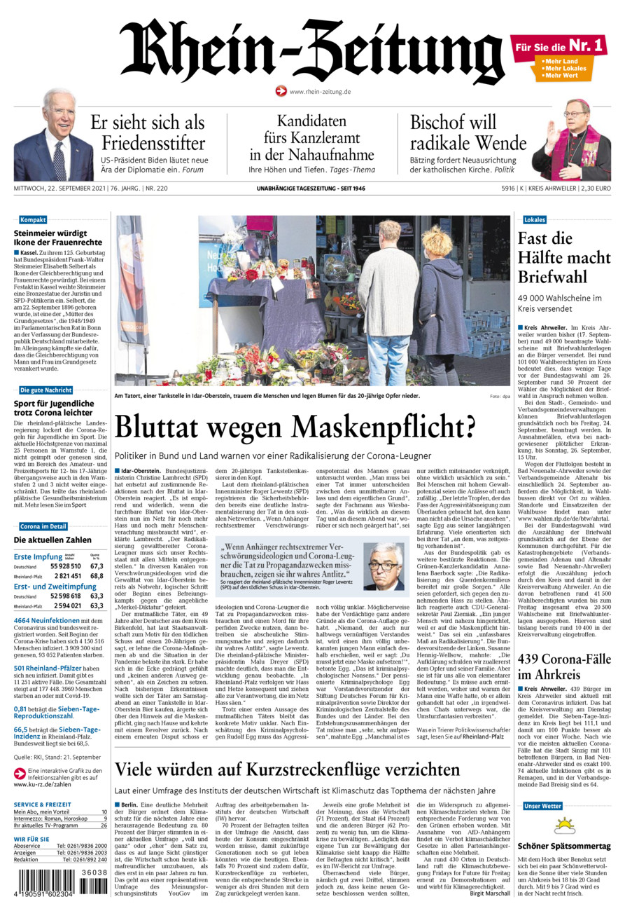 Rhein-Zeitung Kreis Ahrweiler vom Mittwoch, 22.09.2021