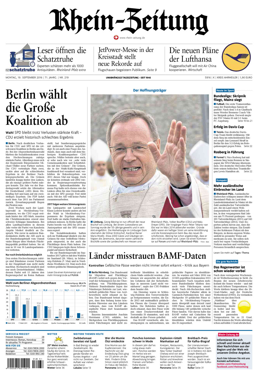 Rhein-Zeitung Kreis Ahrweiler vom Montag, 19.09.2016