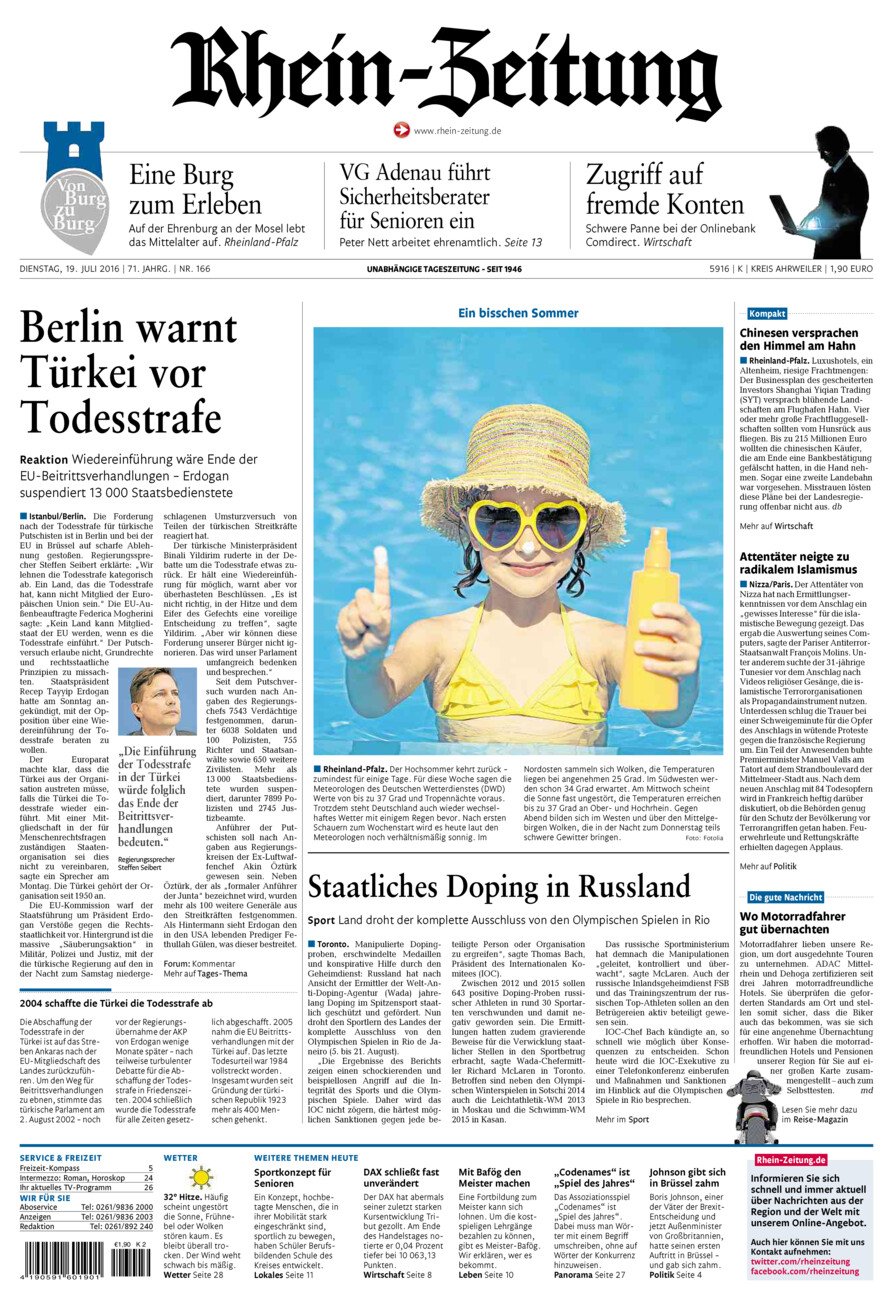 Rhein-Zeitung Kreis Ahrweiler vom Dienstag, 19.07.2016