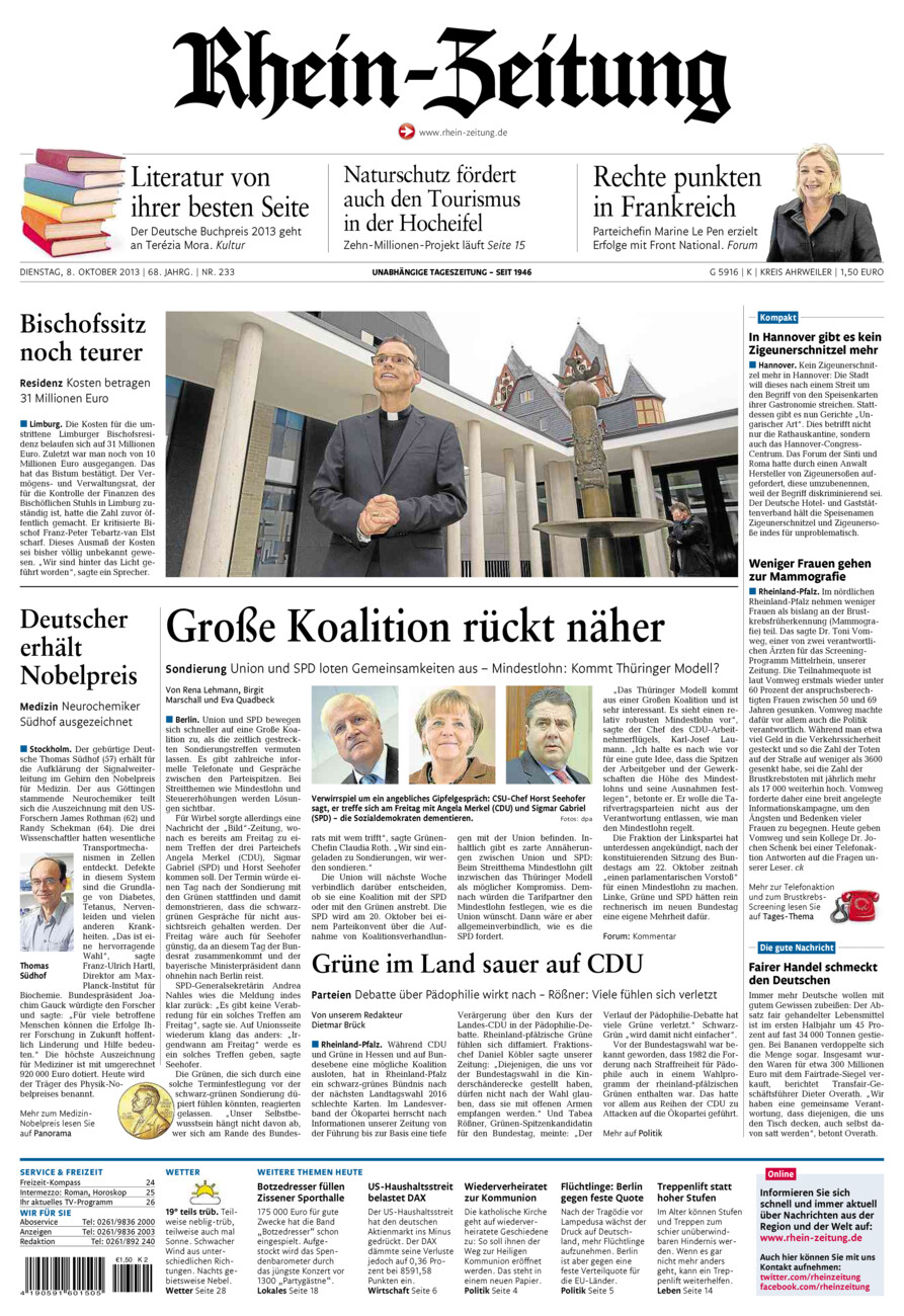 Rhein-Zeitung Kreis Ahrweiler vom Dienstag, 08.10.2013