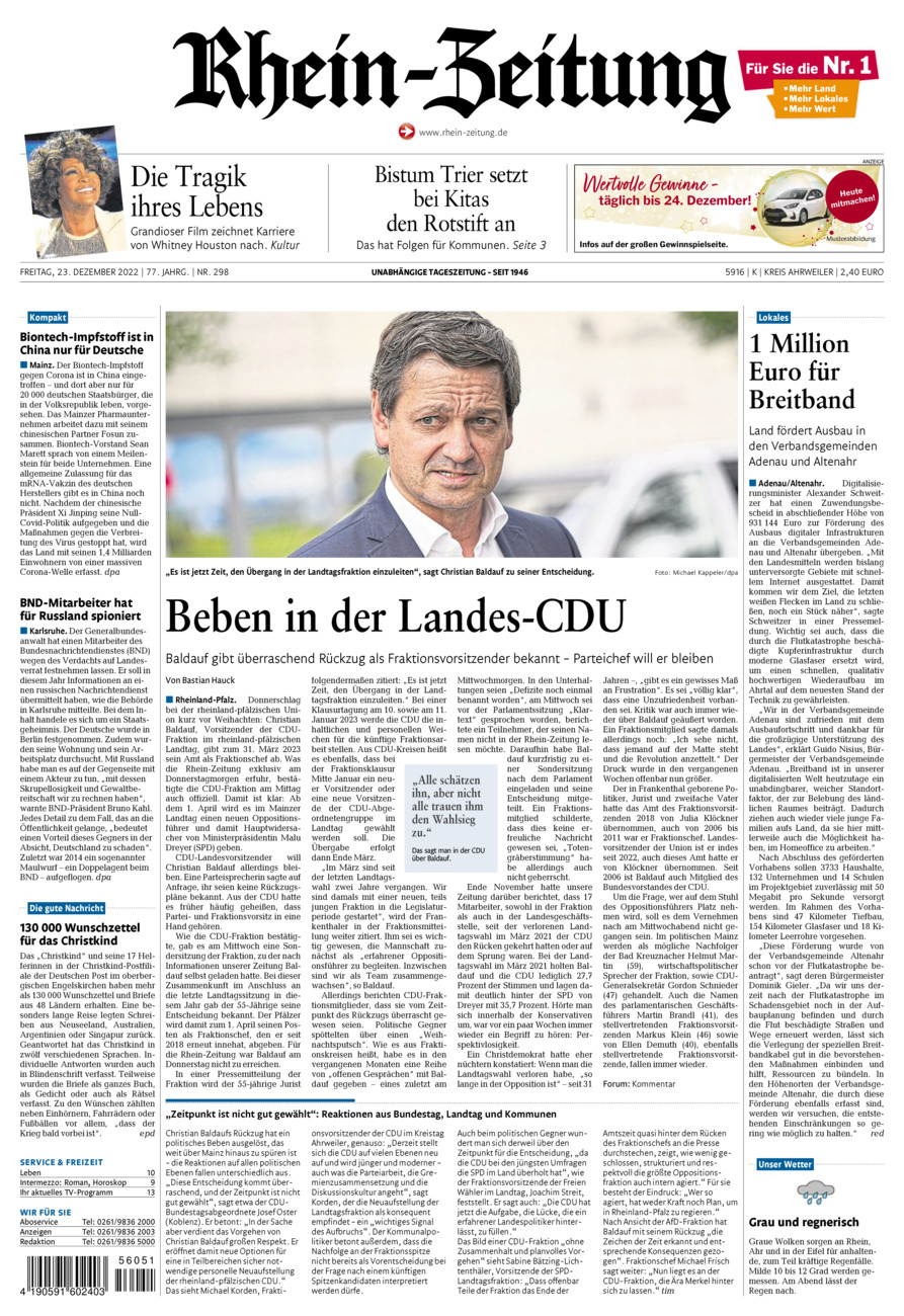 Rhein-Zeitung Kreis Ahrweiler vom Freitag, 23.12.2022