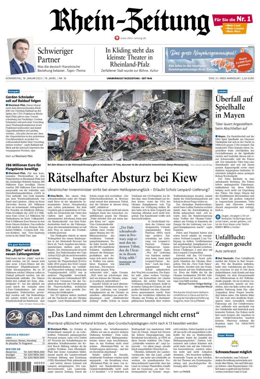 Rhein-Zeitung Kreis Ahrweiler vom Donnerstag, 19.01.2023