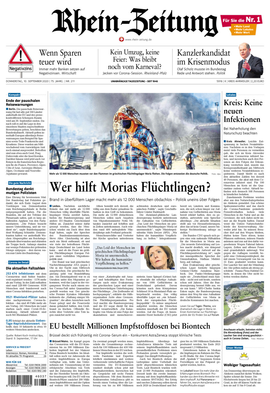 Rhein-Zeitung Kreis Ahrweiler vom Donnerstag, 10.09.2020