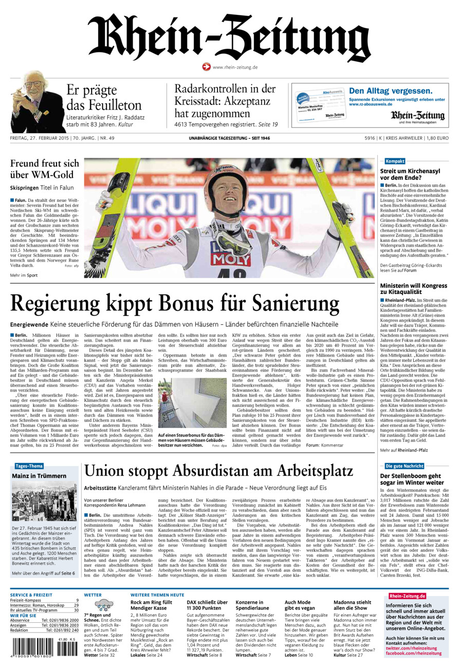 Rhein-Zeitung Kreis Ahrweiler vom Freitag, 27.02.2015
