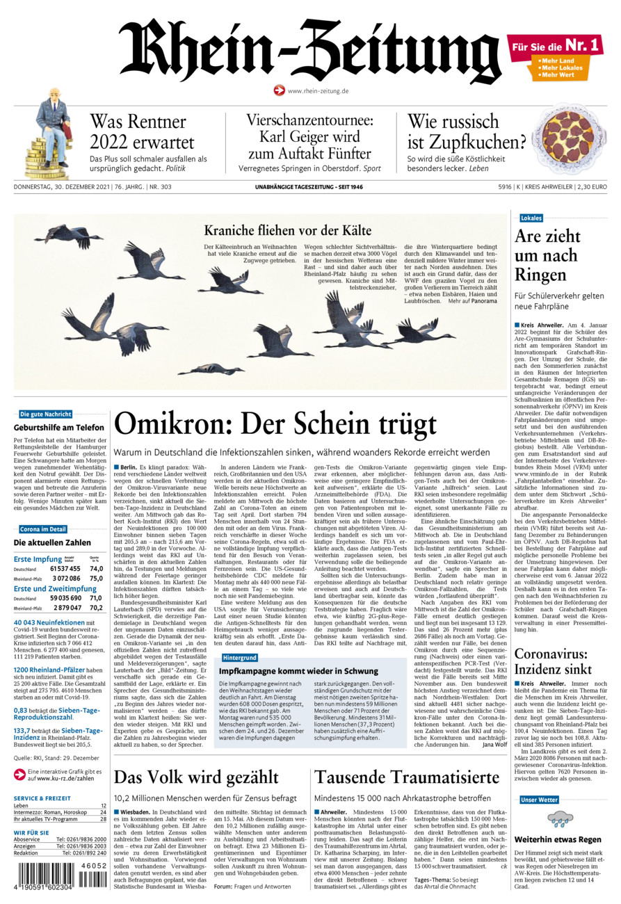 Rhein-Zeitung Kreis Ahrweiler vom Donnerstag, 30.12.2021