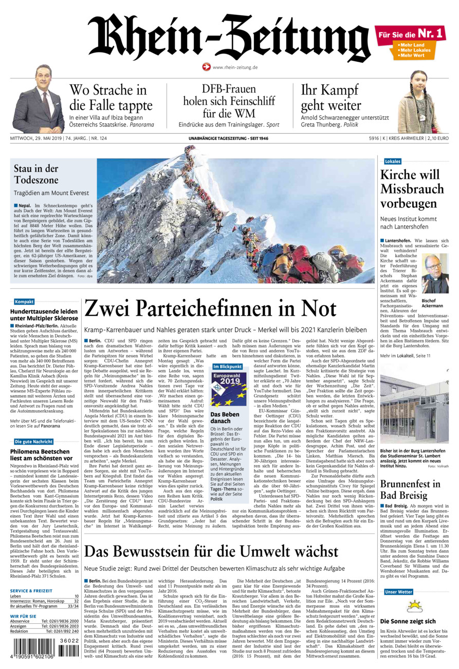 Rhein-Zeitung Kreis Ahrweiler vom Mittwoch, 29.05.2019