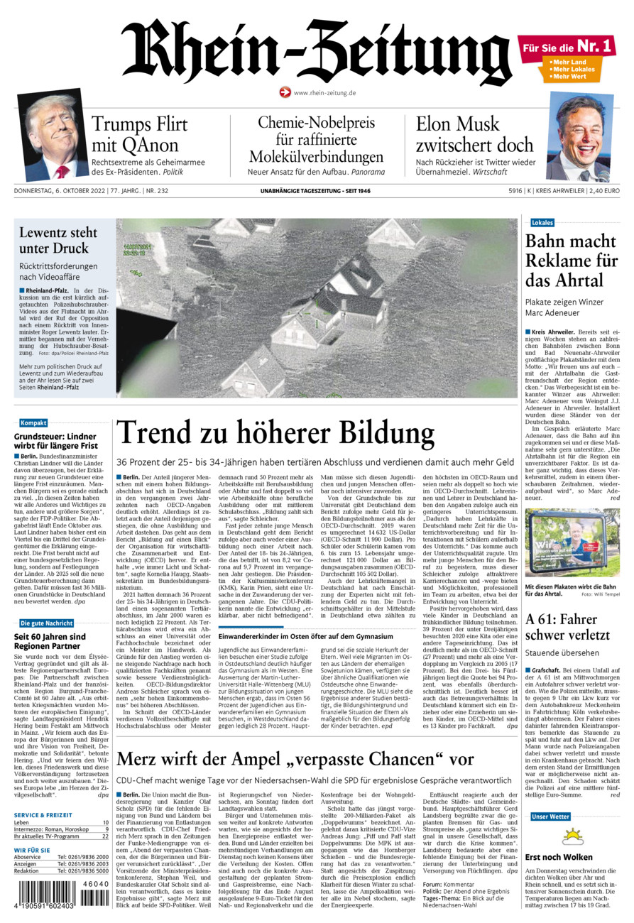 Rhein-Zeitung Kreis Ahrweiler vom Donnerstag, 06.10.2022