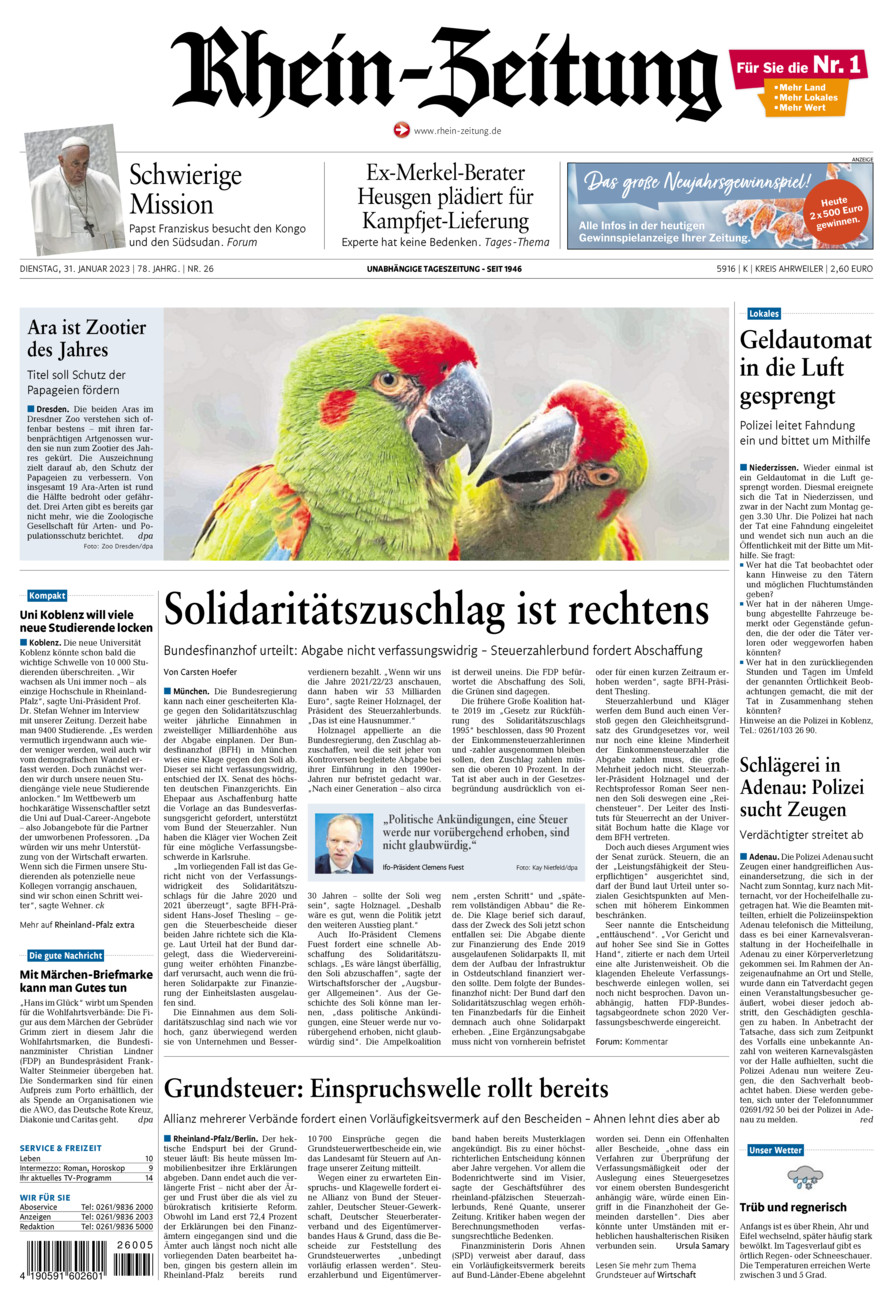 Rhein-Zeitung Kreis Ahrweiler vom Dienstag, 31.01.2023