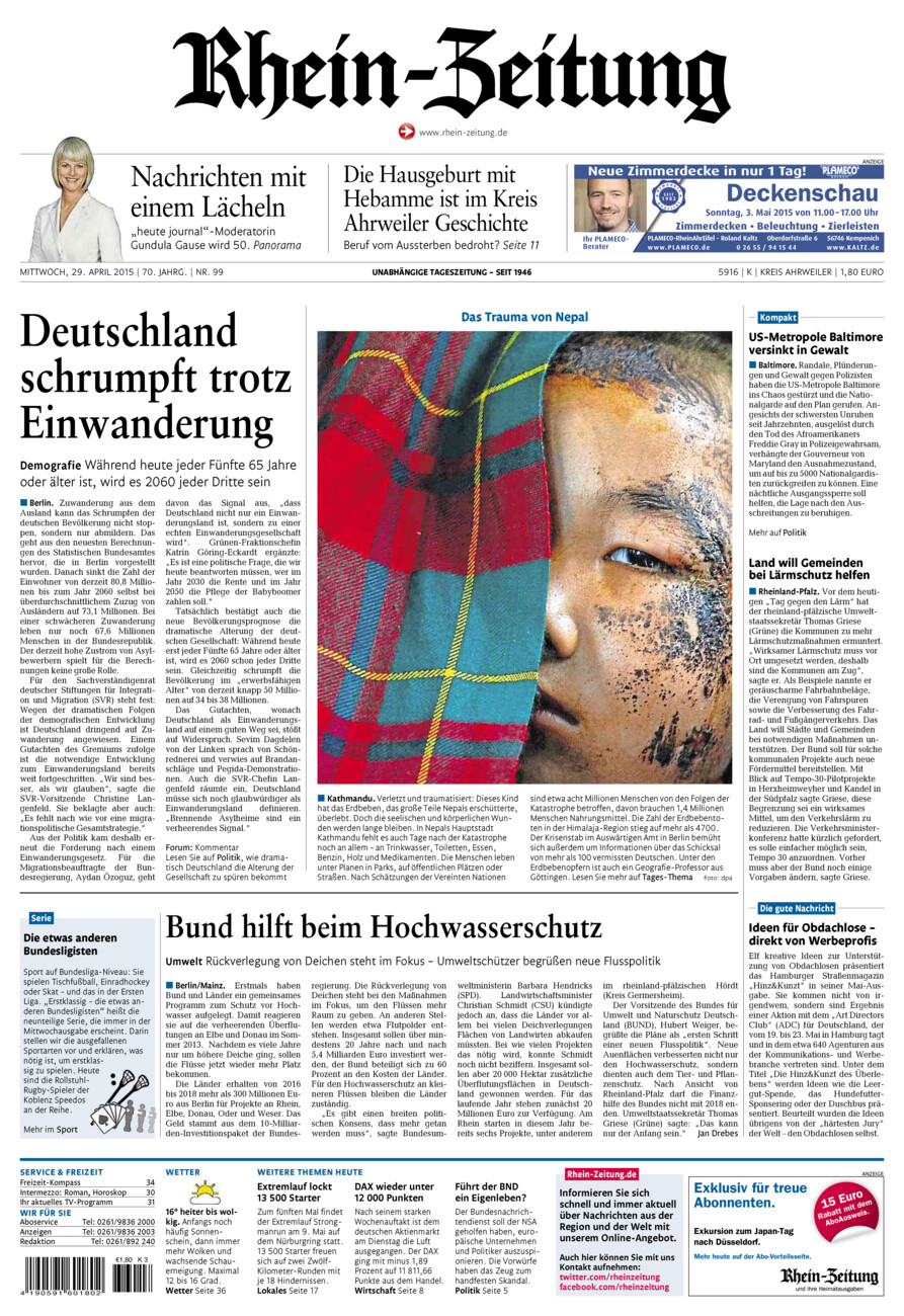 Rhein-Zeitung Kreis Ahrweiler vom Mittwoch, 29.04.2015