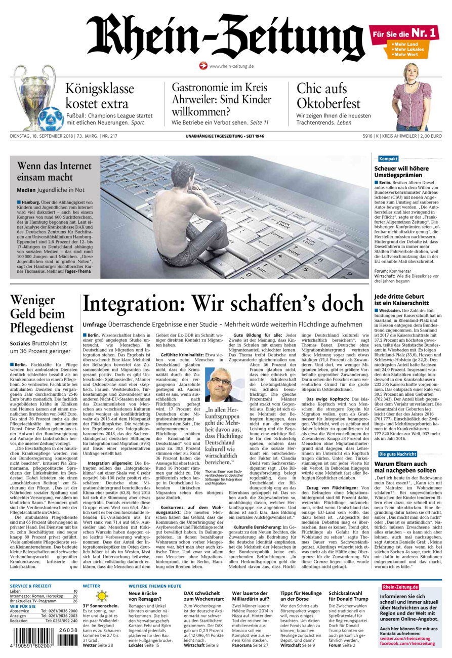 Rhein-Zeitung Kreis Ahrweiler vom Dienstag, 18.09.2018