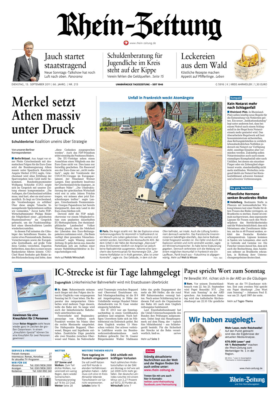 Rhein-Zeitung Kreis Ahrweiler vom Dienstag, 13.09.2011
