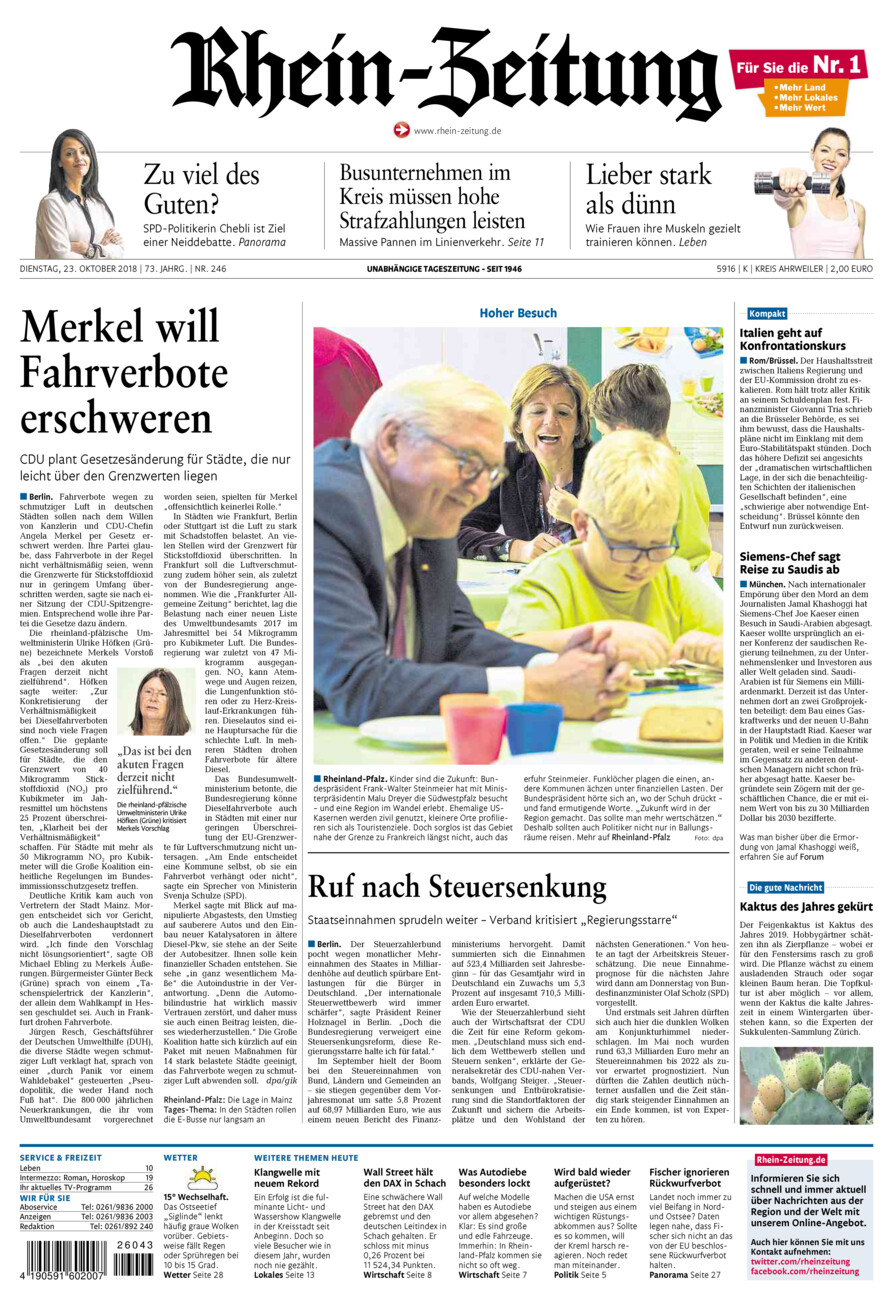 Rhein-Zeitung Kreis Ahrweiler vom Dienstag, 23.10.2018