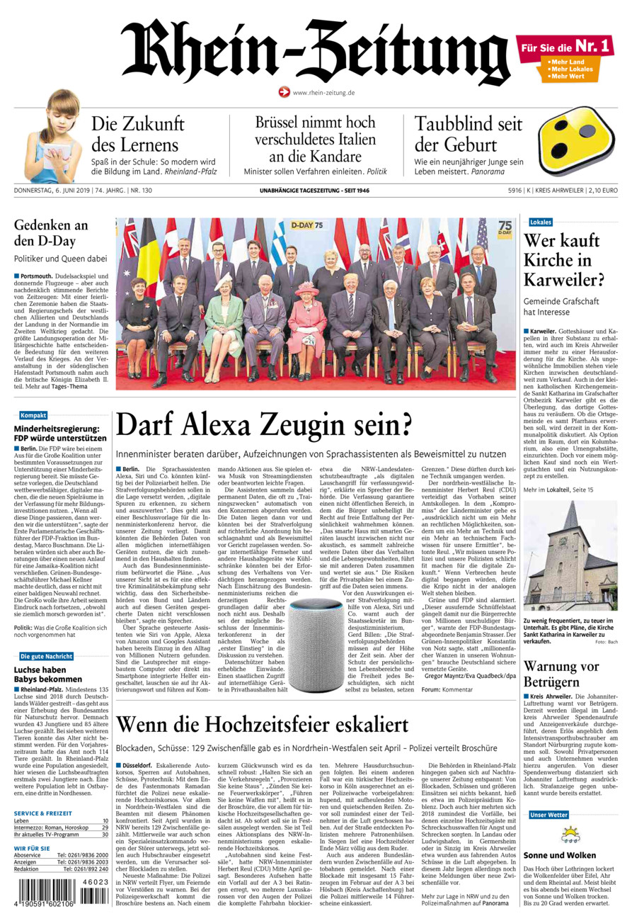 Rhein-Zeitung Kreis Ahrweiler vom Donnerstag, 06.06.2019
