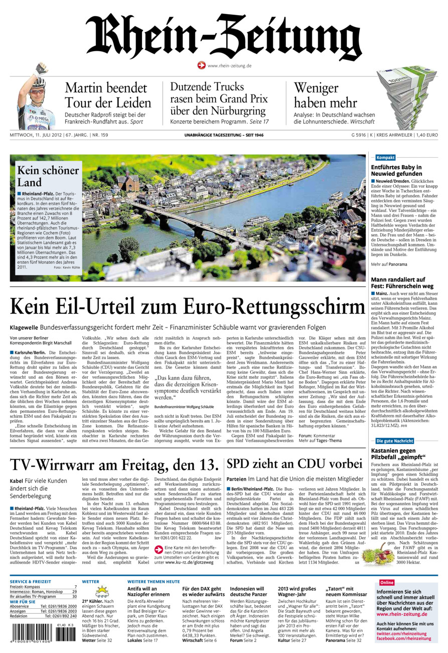 Rhein-Zeitung Kreis Ahrweiler vom Mittwoch, 11.07.2012