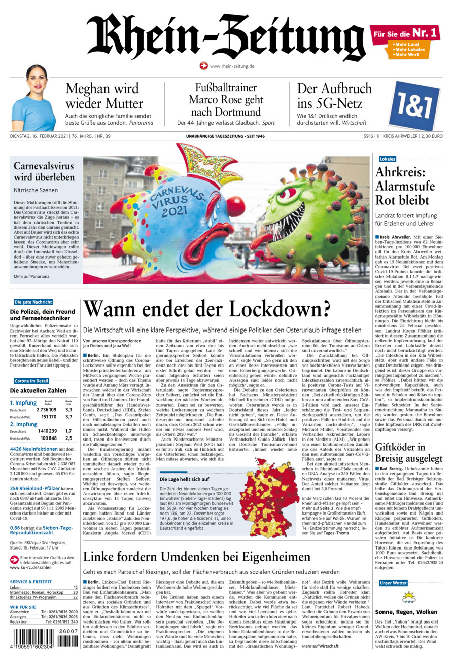 Rhein-Zeitung Kreis Ahrweiler vom Dienstag, 16.02.2021