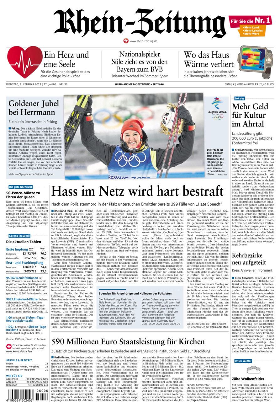 Rhein-Zeitung Kreis Ahrweiler vom Dienstag, 08.02.2022