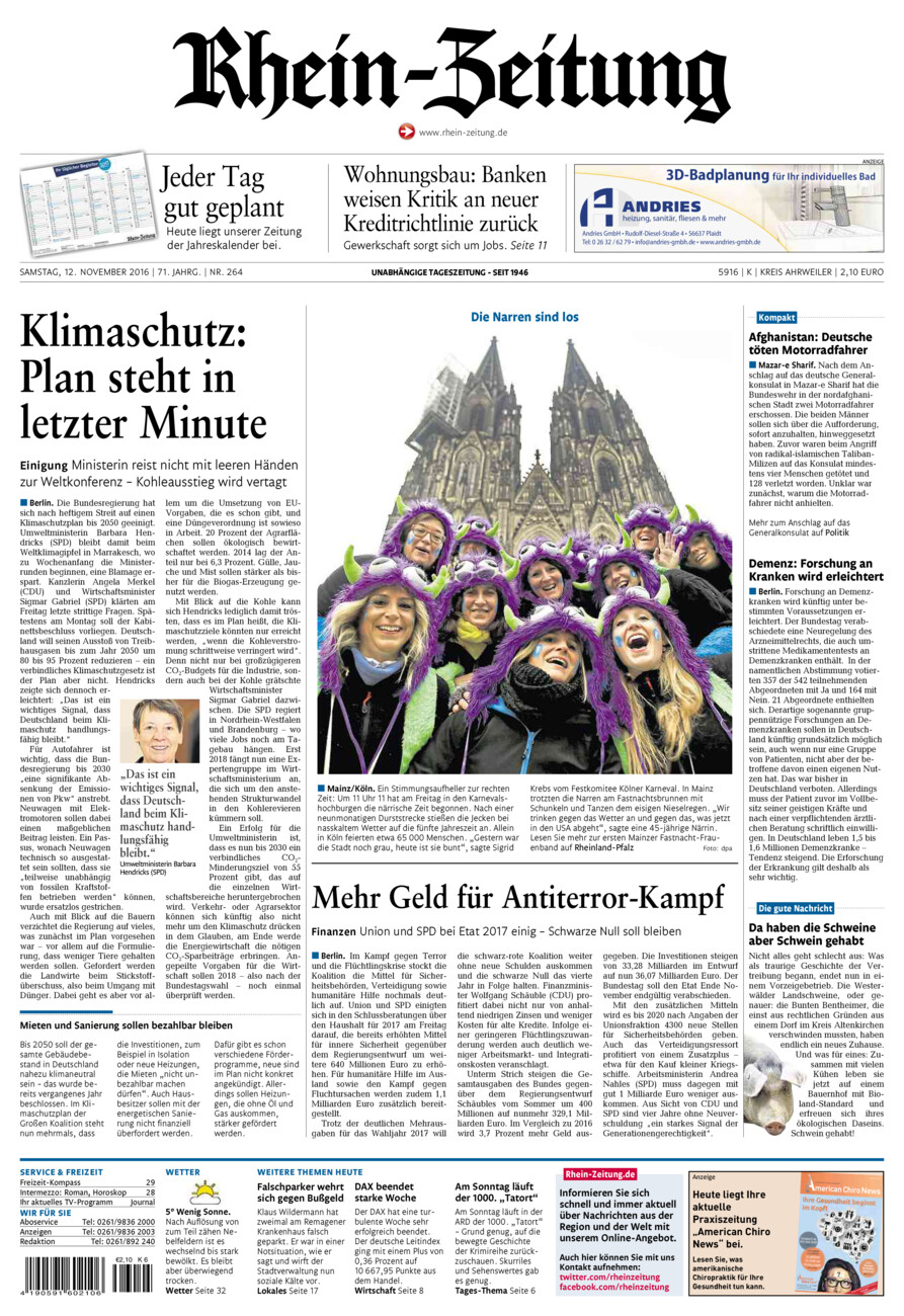 Rhein-Zeitung Kreis Ahrweiler vom Samstag, 12.11.2016