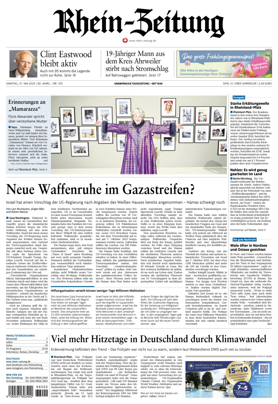 Rhein-Zeitung Kreis Ahrweiler vom Samstag, 31.05.2025
