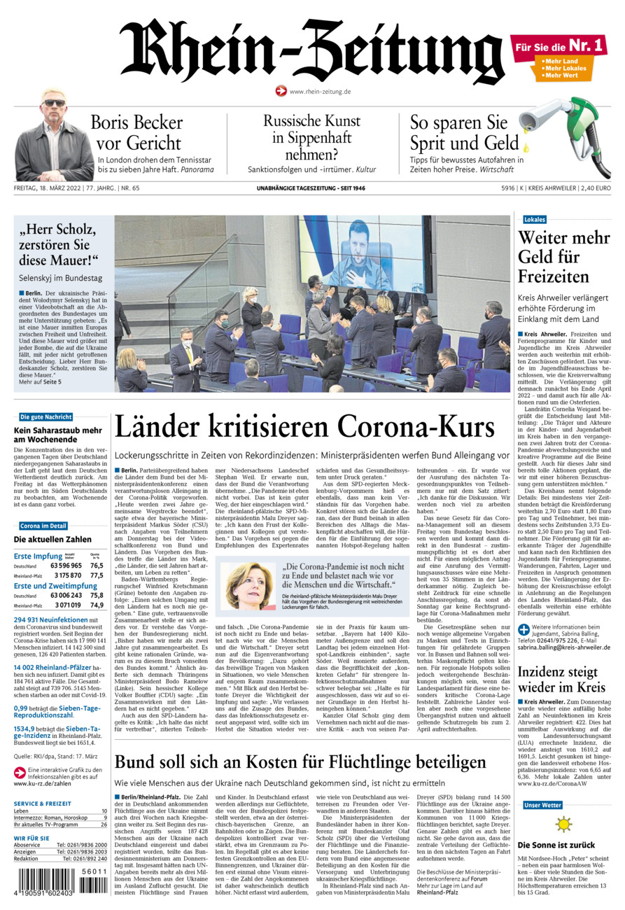 Rhein-Zeitung Kreis Ahrweiler vom Freitag, 18.03.2022