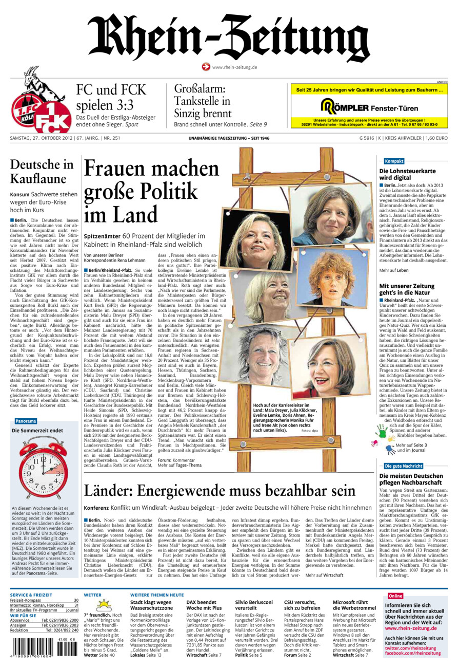 Rhein-Zeitung Kreis Ahrweiler vom Samstag, 27.10.2012
