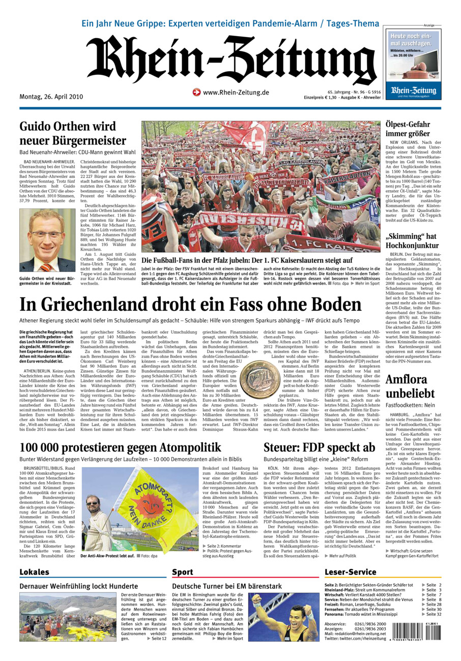 Rhein-Zeitung Kreis Ahrweiler vom Montag, 26.04.2010