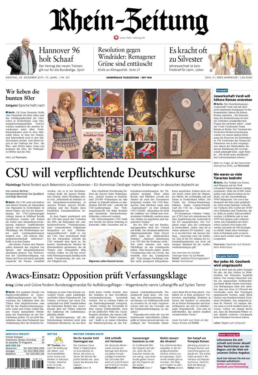 Rhein-Zeitung Kreis Ahrweiler vom Dienstag, 29.12.2015