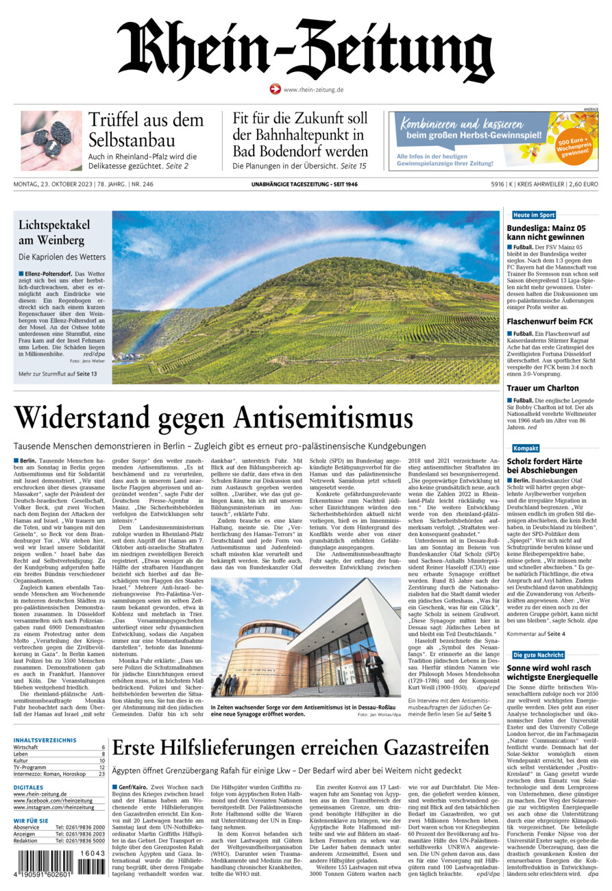 Rhein-Zeitung Kreis Ahrweiler vom Montag, 23.10.2023