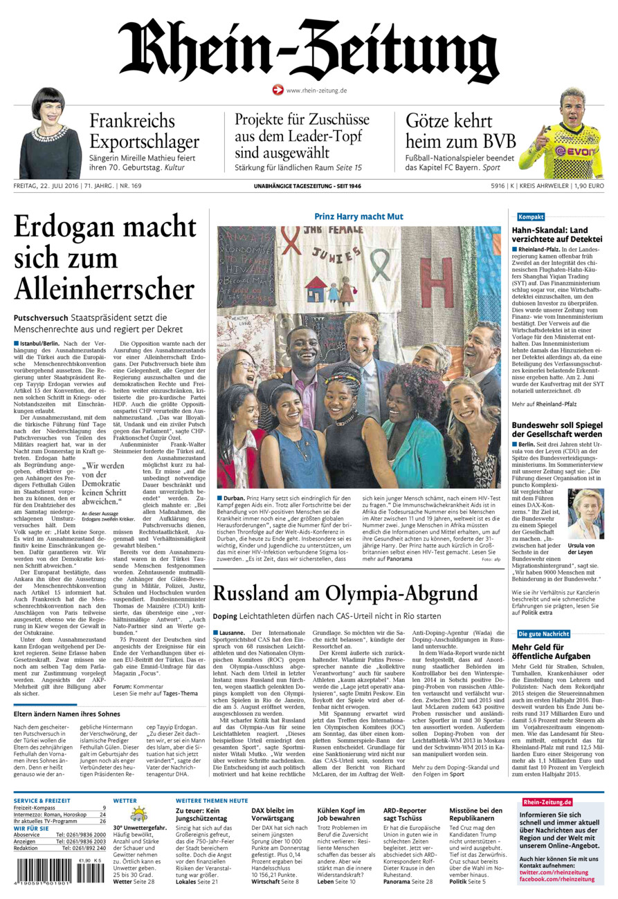 Rhein-Zeitung Kreis Ahrweiler vom Freitag, 22.07.2016
