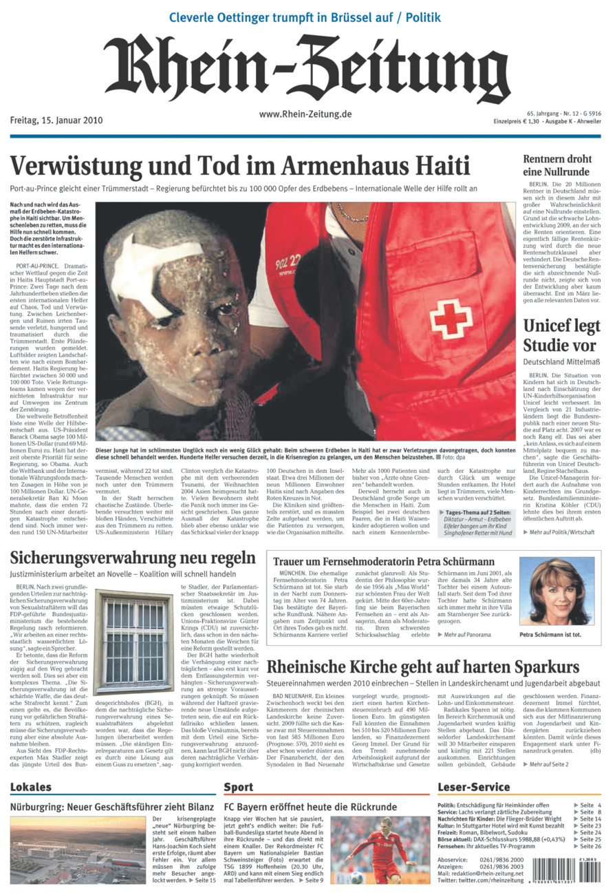 Rhein-Zeitung Kreis Ahrweiler vom Freitag, 15.01.2010