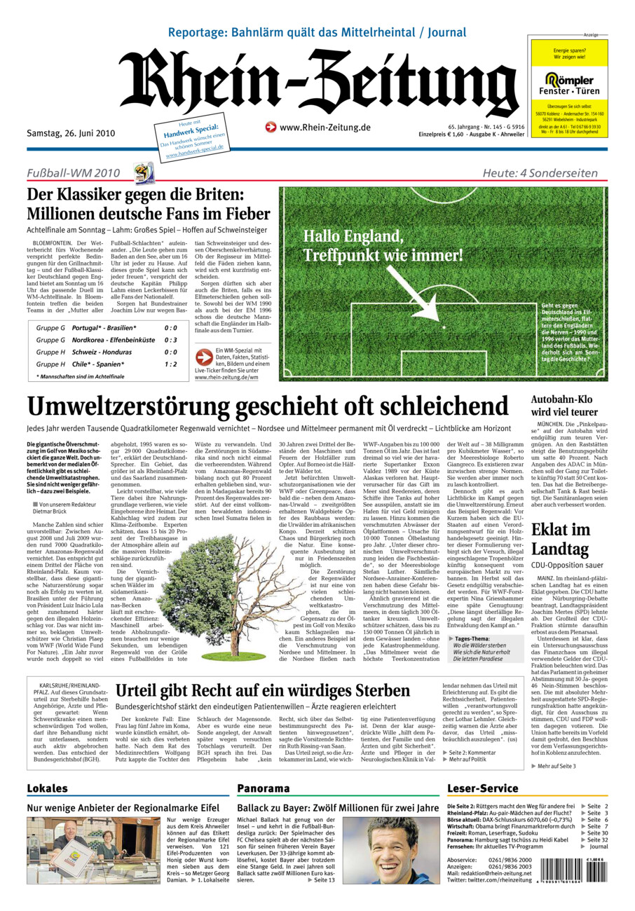 Rhein-Zeitung Kreis Ahrweiler vom Samstag, 26.06.2010
