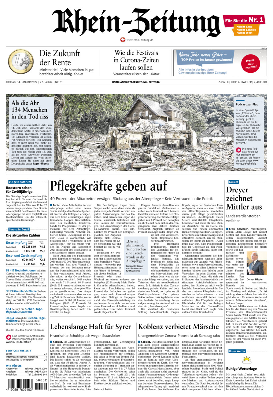 Rhein-Zeitung Kreis Ahrweiler vom Freitag, 14.01.2022