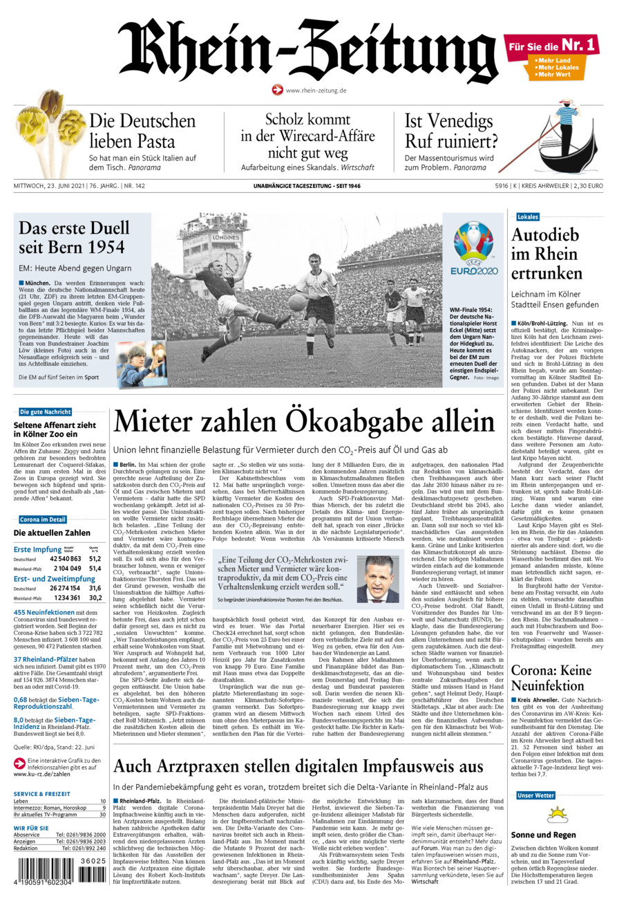 Rhein-Zeitung Kreis Ahrweiler vom Mittwoch, 23.06.2021