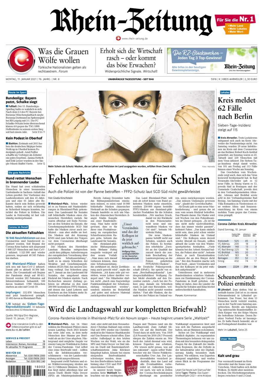 Rhein-Zeitung Kreis Ahrweiler vom Montag, 11.01.2021