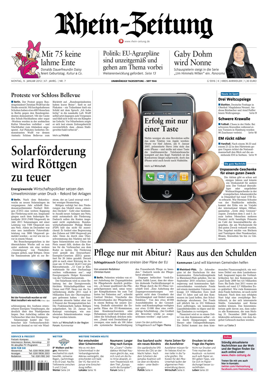 Rhein-Zeitung Kreis Ahrweiler vom Montag, 09.01.2012