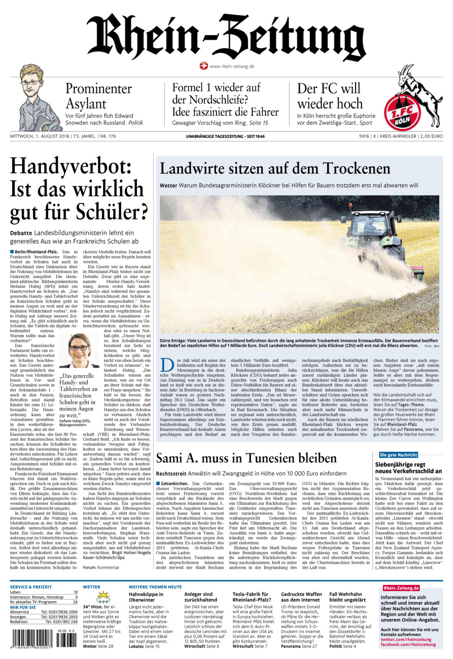 Rhein-Zeitung Kreis Ahrweiler vom Mittwoch, 01.08.2018