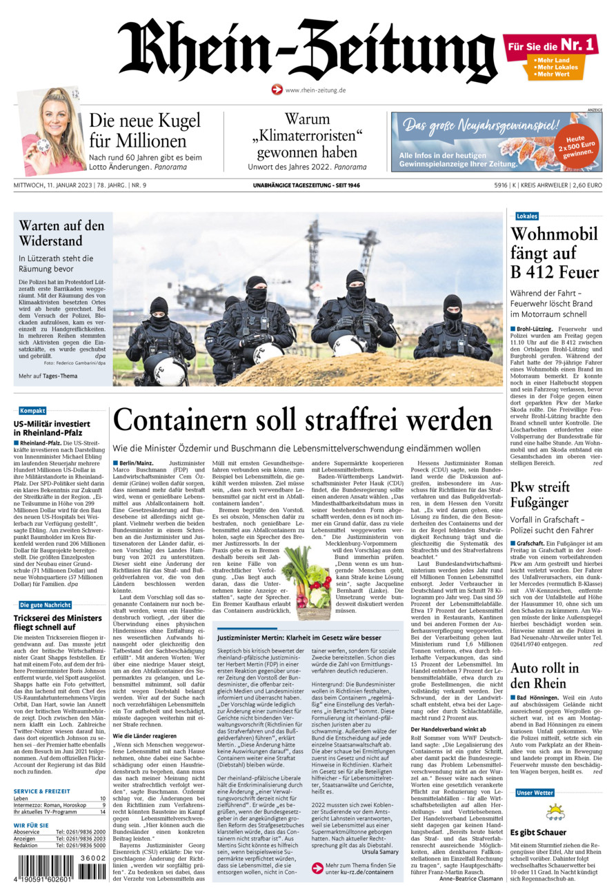 Rhein-Zeitung Kreis Ahrweiler vom Mittwoch, 11.01.2023
