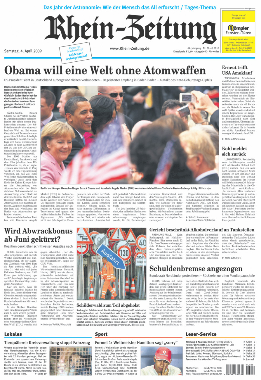 Rhein-Zeitung Kreis Ahrweiler vom Samstag, 04.04.2009