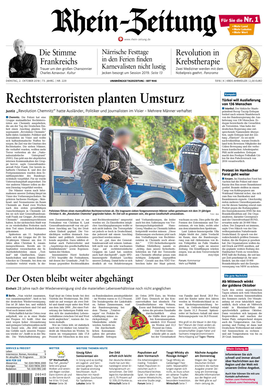 Rhein-Zeitung Kreis Ahrweiler vom Dienstag, 02.10.2018