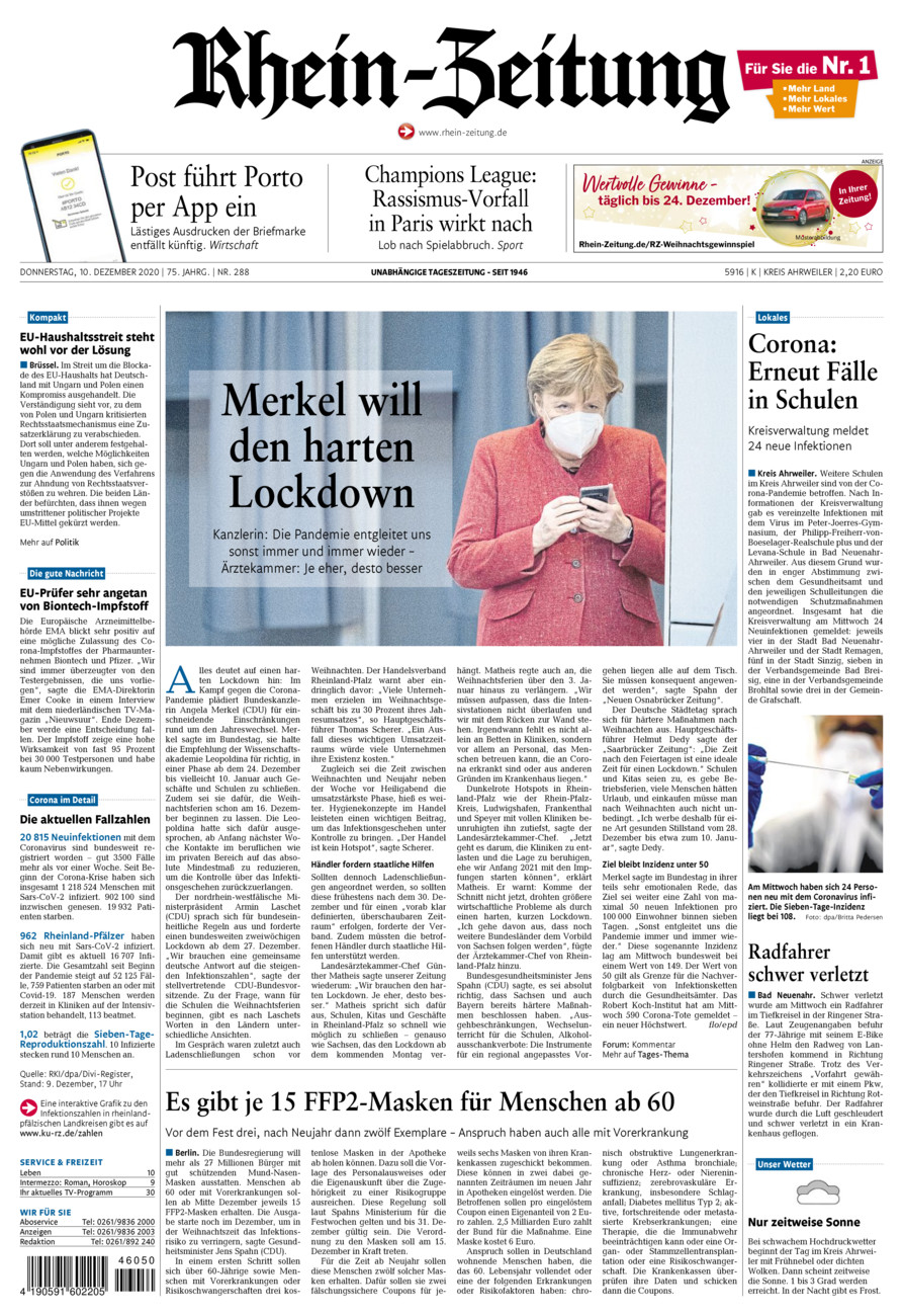 Rhein-Zeitung Kreis Ahrweiler vom Donnerstag, 10.12.2020