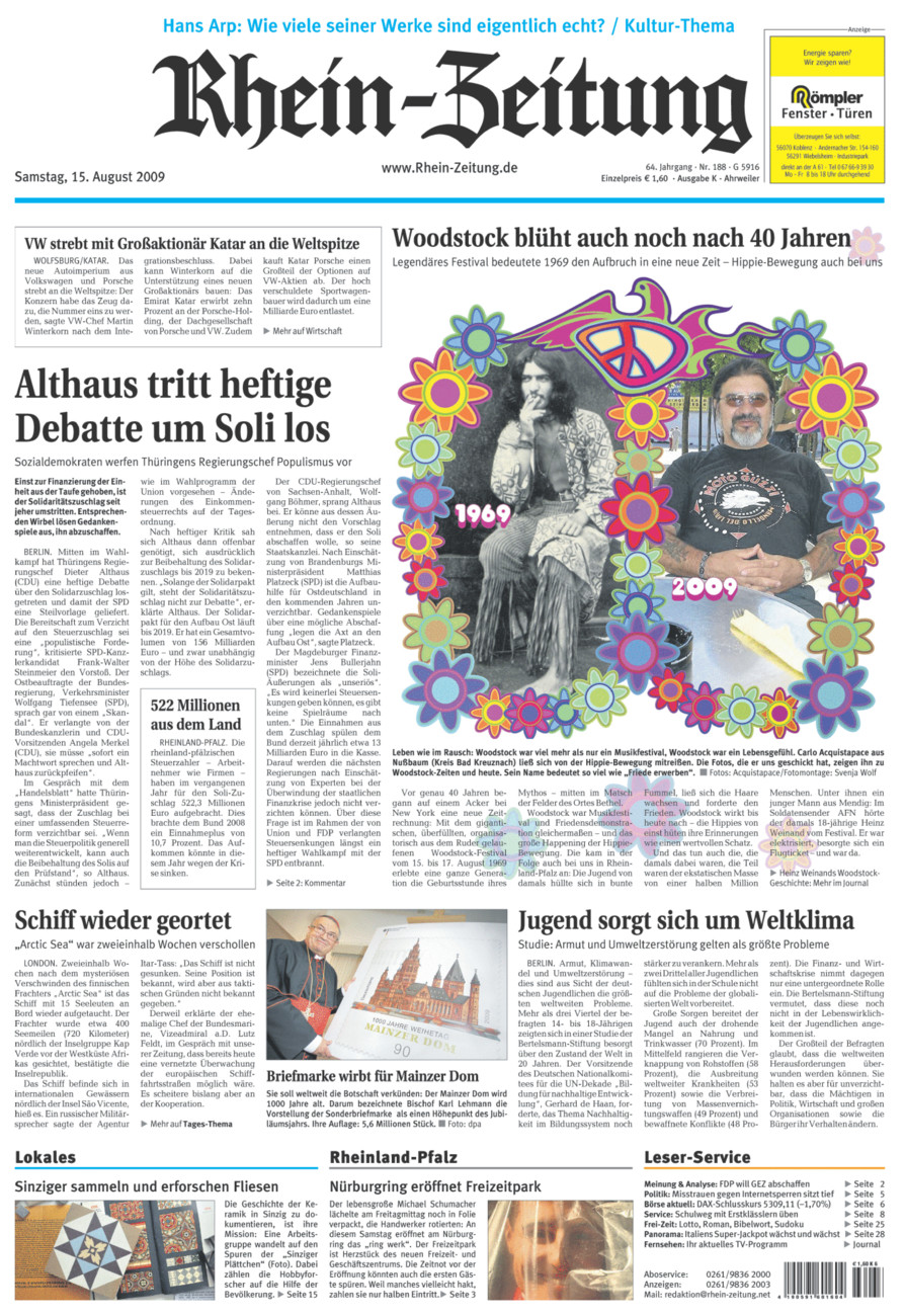 Rhein-Zeitung Kreis Ahrweiler vom Samstag, 15.08.2009
