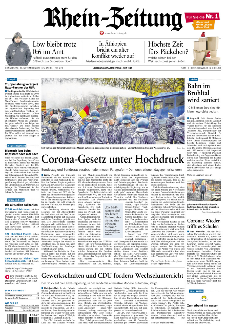 Rhein-Zeitung Kreis Ahrweiler vom Donnerstag, 19.11.2020