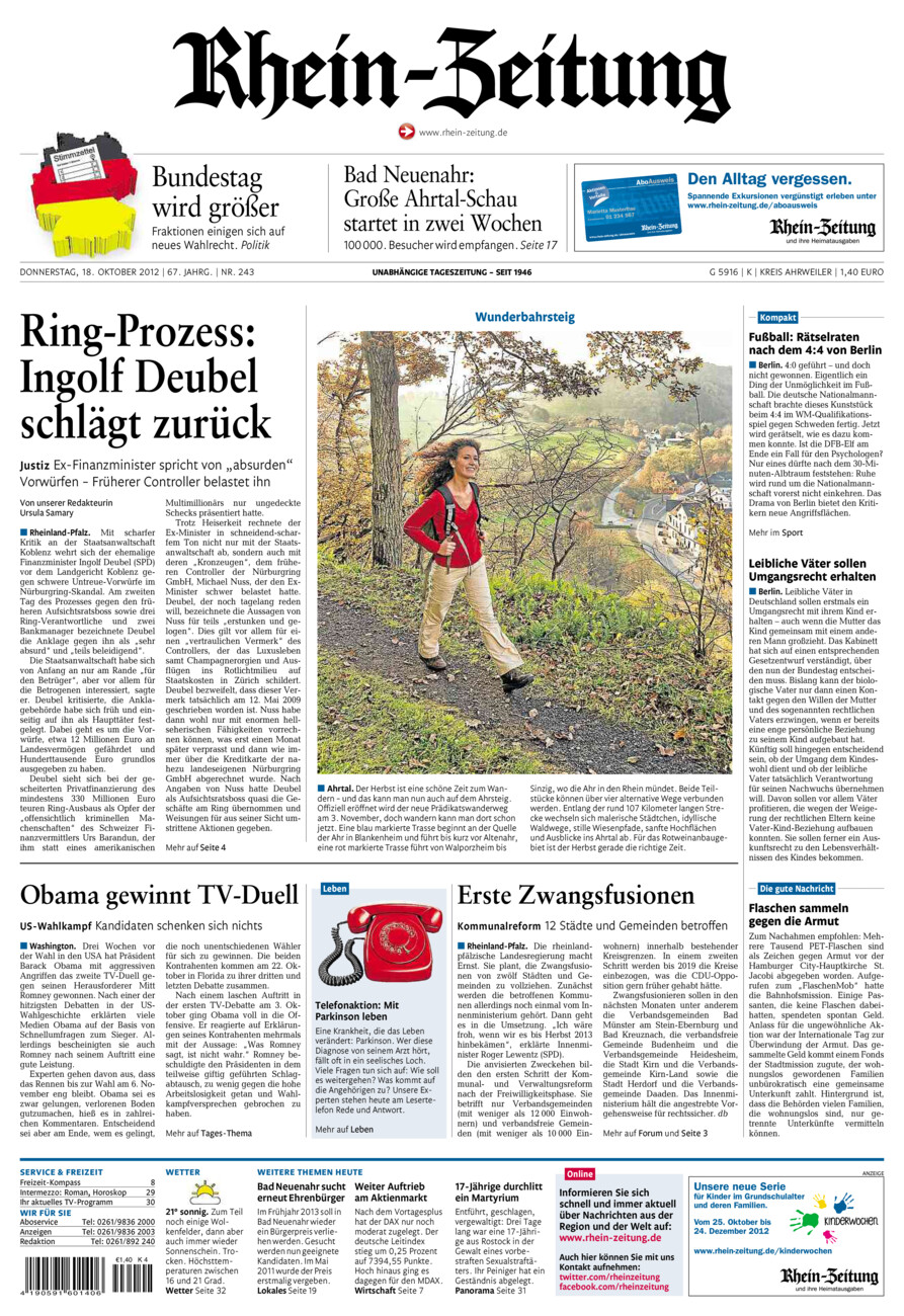 Rhein-Zeitung Kreis Ahrweiler vom Donnerstag, 18.10.2012