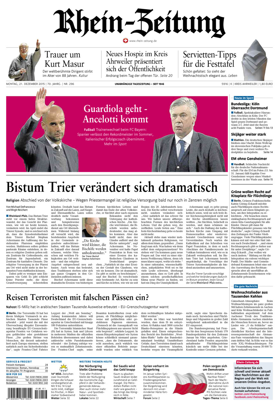 Rhein-Zeitung Kreis Ahrweiler vom Montag, 21.12.2015