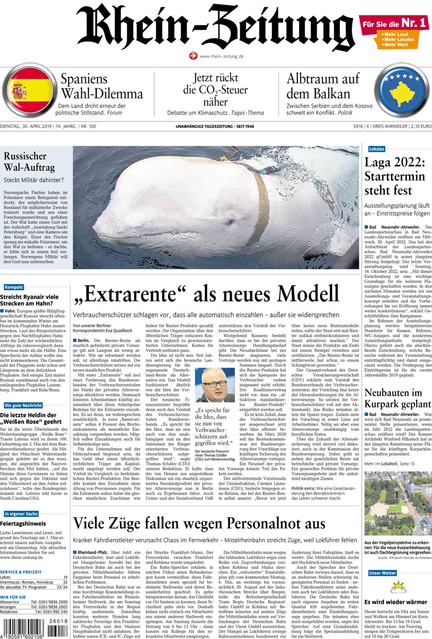 Rhein-Zeitung Kreis Ahrweiler vom Dienstag, 30.04.2019