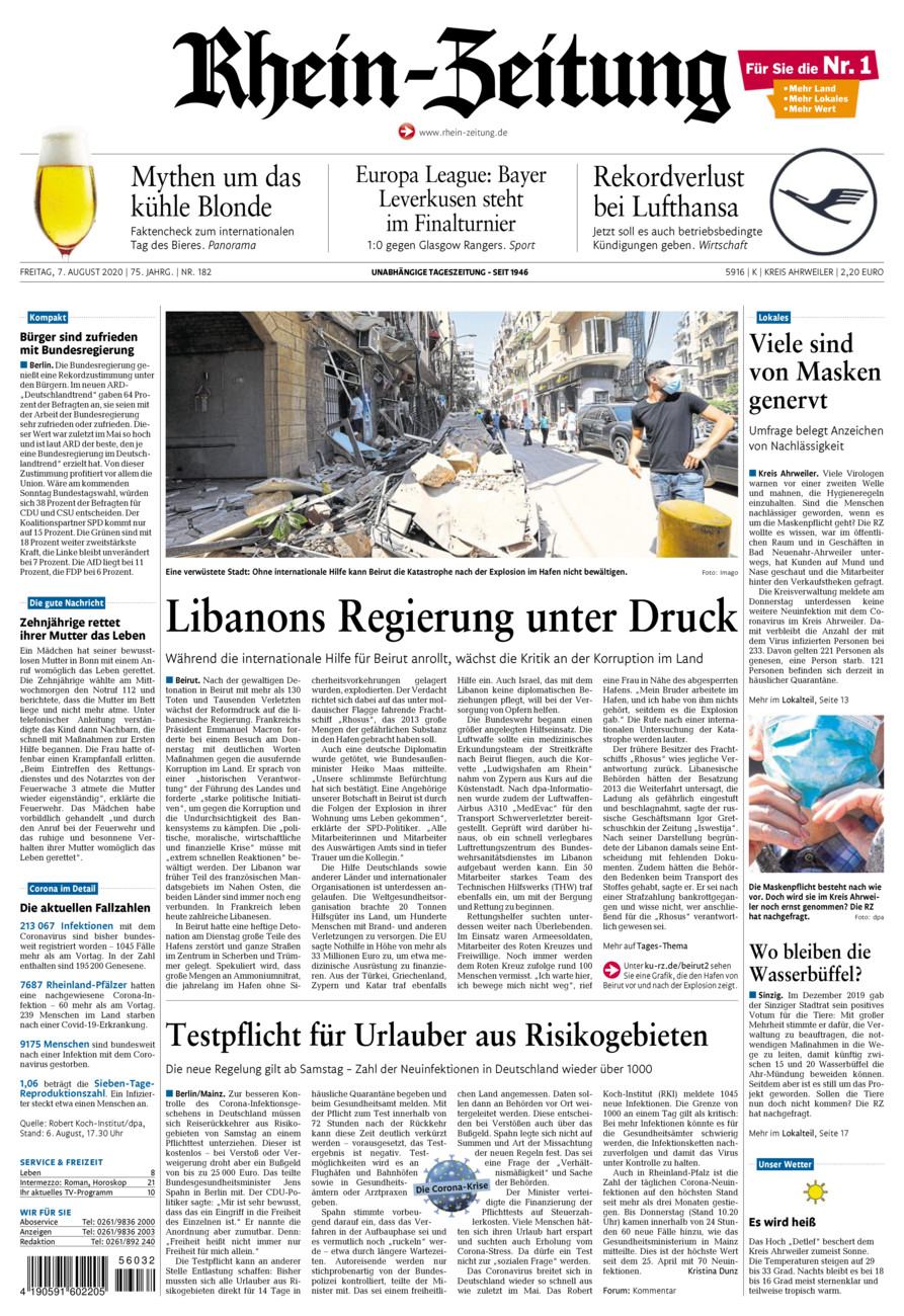 Rhein-Zeitung Kreis Ahrweiler vom Freitag, 07.08.2020